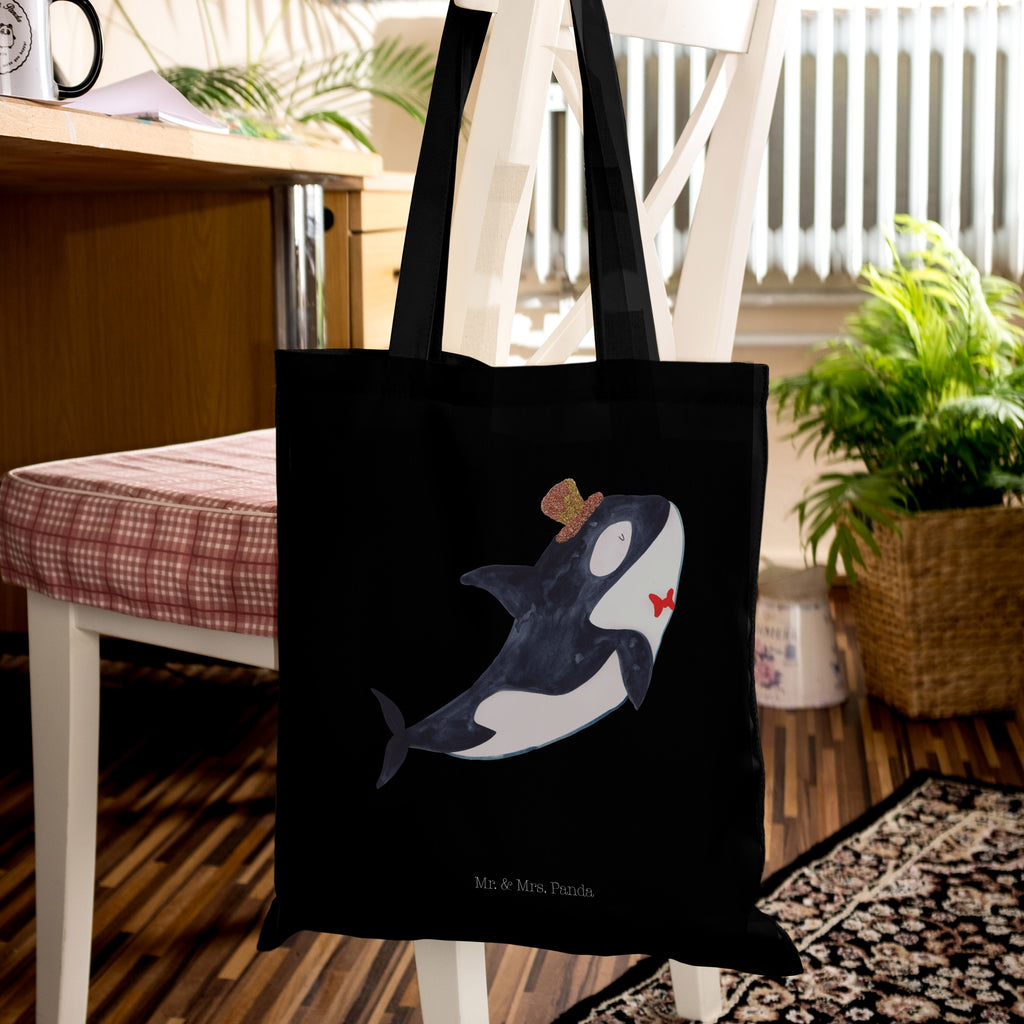 Tragetasche Orca Zylinder Beuteltasche, Beutel, Einkaufstasche, Jutebeutel, Stoffbeutel, Meerestiere, Meer, Urlaub, Narwal, Glitter, Konfetti, Glitzer, Geburtstag, Feier, Fete, Fest, Glückwunsch, Orca