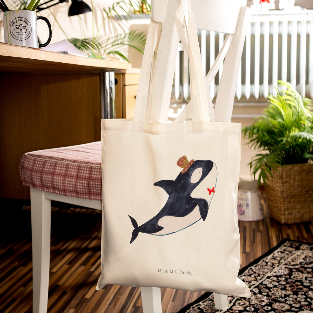 Tragetasche Orca Zylinder Beuteltasche, Beutel, Einkaufstasche, Jutebeutel, Stoffbeutel, Meerestiere, Meer, Urlaub, Narwal, Glitter, Konfetti, Glitzer, Geburtstag, Feier, Fete, Fest, Glückwunsch, Orca