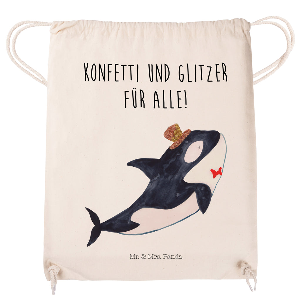 Sportbeutel Orca Zylinder Turnbeutel, Beutel, Sporttasche, Tasche, Stoffbeutel, Meerestiere, Meer, Urlaub, Narwal, Glitter, Konfetti, Glitzer, Geburtstag, Feier, Fete, Fest, Glückwunsch, Orca