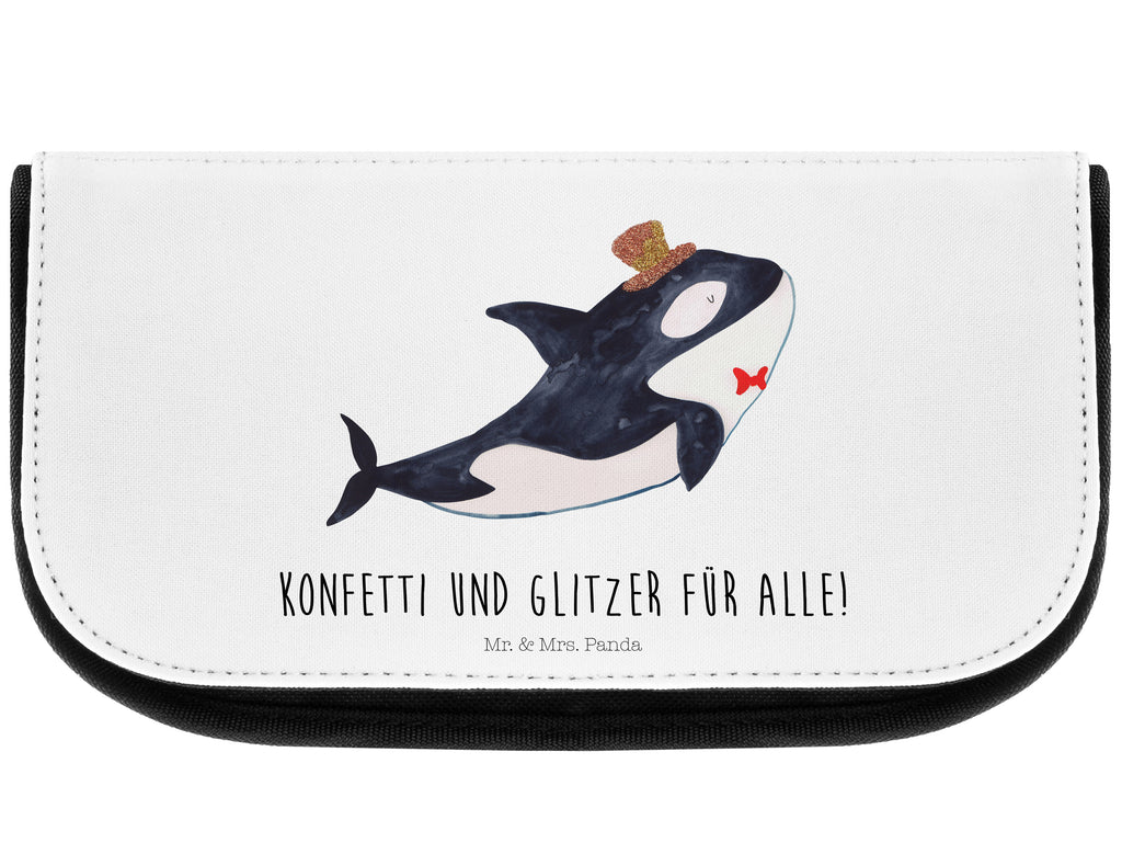 Kosmetiktasche Orca Zylinder Kosmetikbeutel, Kulturtasche, Kulturbeutel, Schminktasche, Make-Up Tasche, Meerestiere, Meer, Urlaub, Narwal, Glitter, Konfetti, Glitzer, Geburtstag, Feier, Fete, Fest, Glückwunsch, Orca