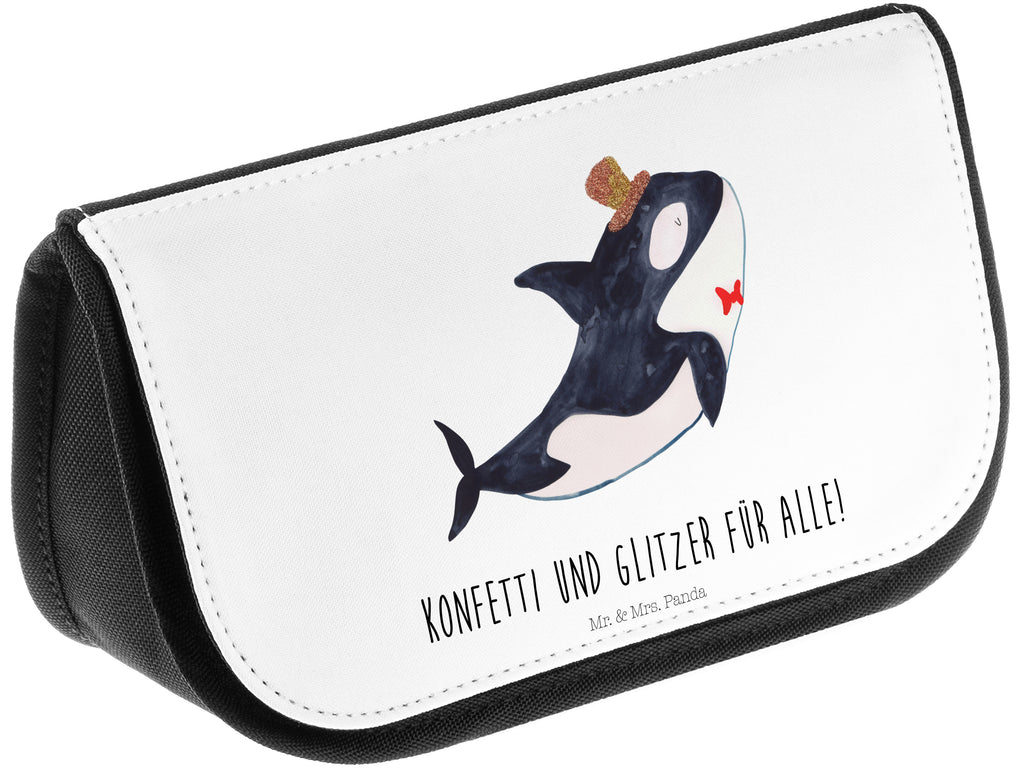 Kosmetiktasche Orca Zylinder Kosmetikbeutel, Kulturtasche, Kulturbeutel, Schminktasche, Make-Up Tasche, Meerestiere, Meer, Urlaub, Narwal, Glitter, Konfetti, Glitzer, Geburtstag, Feier, Fete, Fest, Glückwunsch, Orca