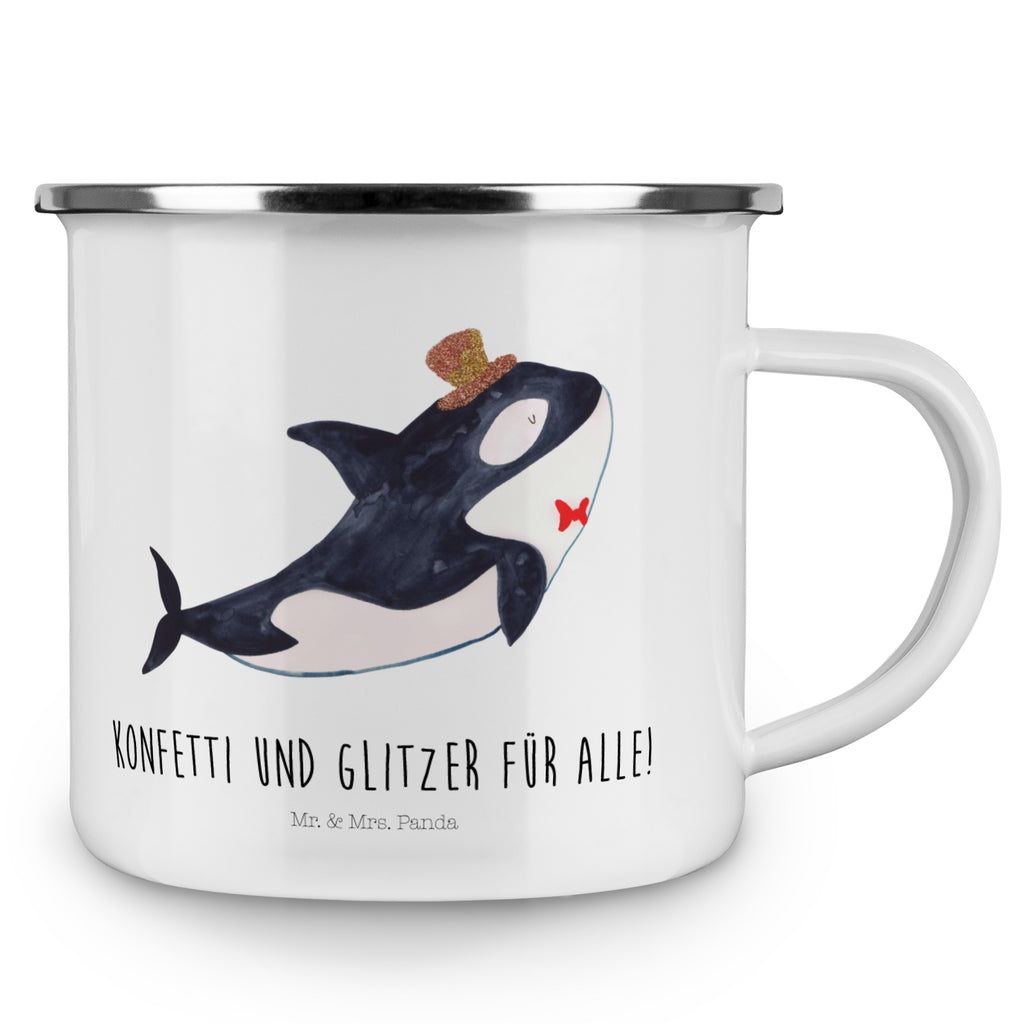 Camping Emaille Tasse Orca Zylinder Campingtasse, Trinkbecher, Metalltasse, Outdoor Tasse, Emaille Trinkbecher, Blechtasse Outdoor, Emaille Campingbecher, Edelstahl Trinkbecher, Metalltasse für Camping, Kaffee Blechtasse, Camping Tasse Metall, Meerestiere, Meer, Urlaub, Narwal, Glitter, Konfetti, Glitzer, Geburtstag, Feier, Fete, Fest, Glückwunsch, Orca