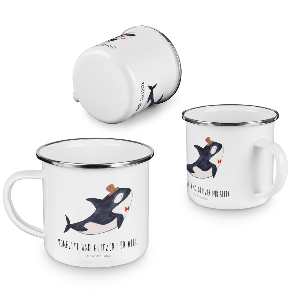 Camping Emaille Tasse Orca Zylinder Campingtasse, Trinkbecher, Metalltasse, Outdoor Tasse, Emaille Trinkbecher, Blechtasse Outdoor, Emaille Campingbecher, Edelstahl Trinkbecher, Metalltasse für Camping, Kaffee Blechtasse, Camping Tasse Metall, Meerestiere, Meer, Urlaub, Narwal, Glitter, Konfetti, Glitzer, Geburtstag, Feier, Fete, Fest, Glückwunsch, Orca