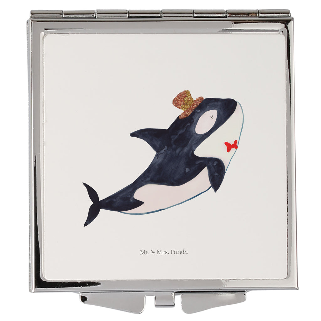 Handtaschenspiegel quadratisch Orca Zylinder Spiegel, Handtasche, Quadrat, silber, schminken, Schminkspiegel, Meerestiere, Meer, Urlaub, Narwal, Glitter, Konfetti, Glitzer, Geburtstag, Feier, Fete, Fest, Glückwunsch, Orca