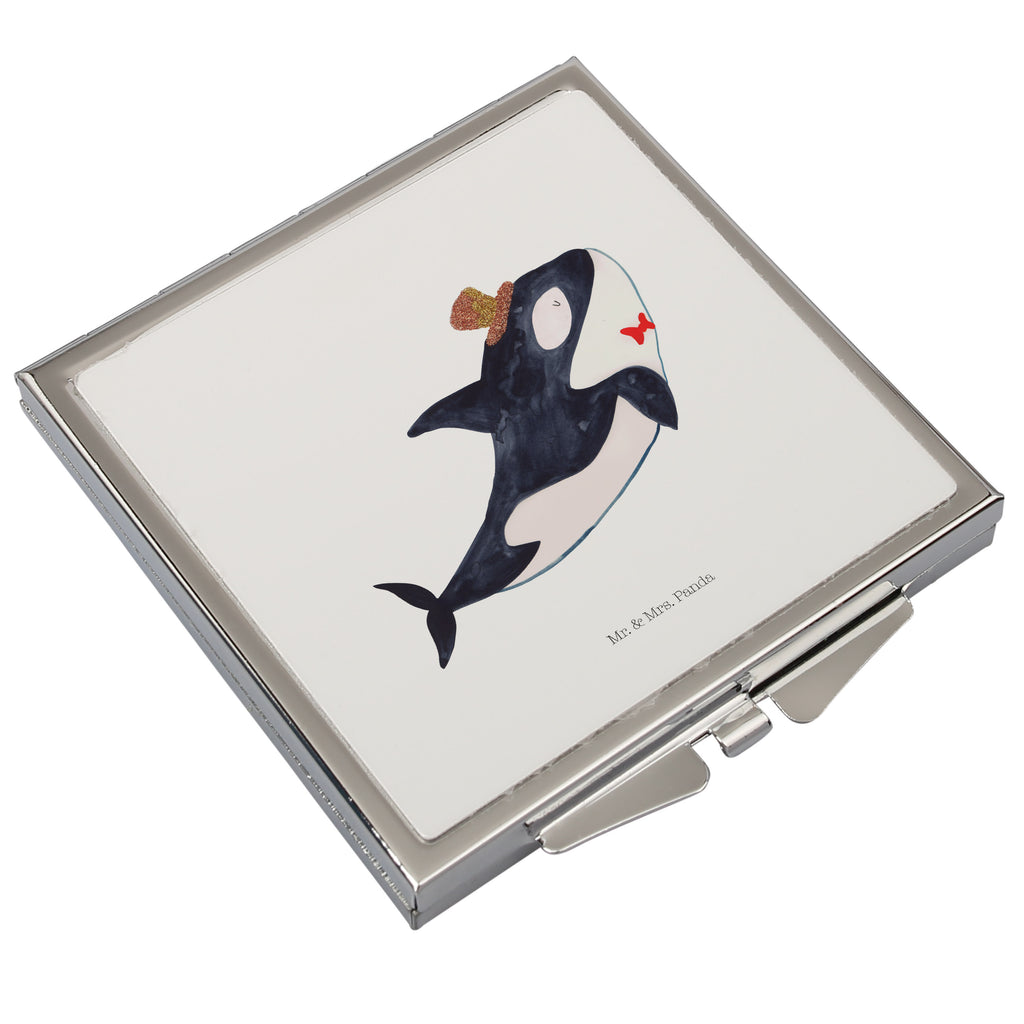 Handtaschenspiegel quadratisch Orca Zylinder Spiegel, Handtasche, Quadrat, silber, schminken, Schminkspiegel, Meerestiere, Meer, Urlaub, Narwal, Glitter, Konfetti, Glitzer, Geburtstag, Feier, Fete, Fest, Glückwunsch, Orca