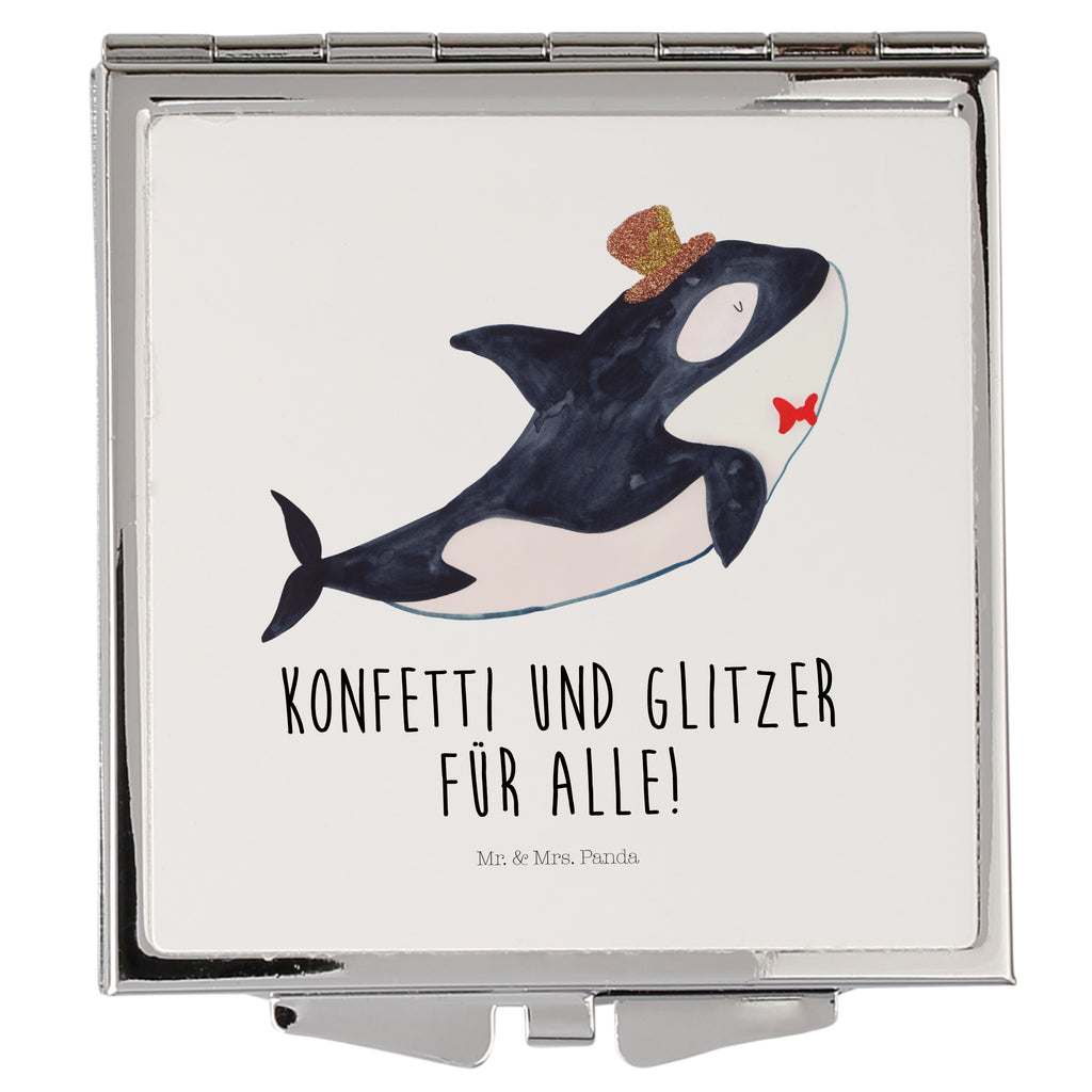 Handtaschenspiegel quadratisch Orca Zylinder Spiegel, Handtasche, Quadrat, silber, schminken, Schminkspiegel, Meerestiere, Meer, Urlaub, Narwal, Glitter, Konfetti, Glitzer, Geburtstag, Feier, Fete, Fest, Glückwunsch, Orca