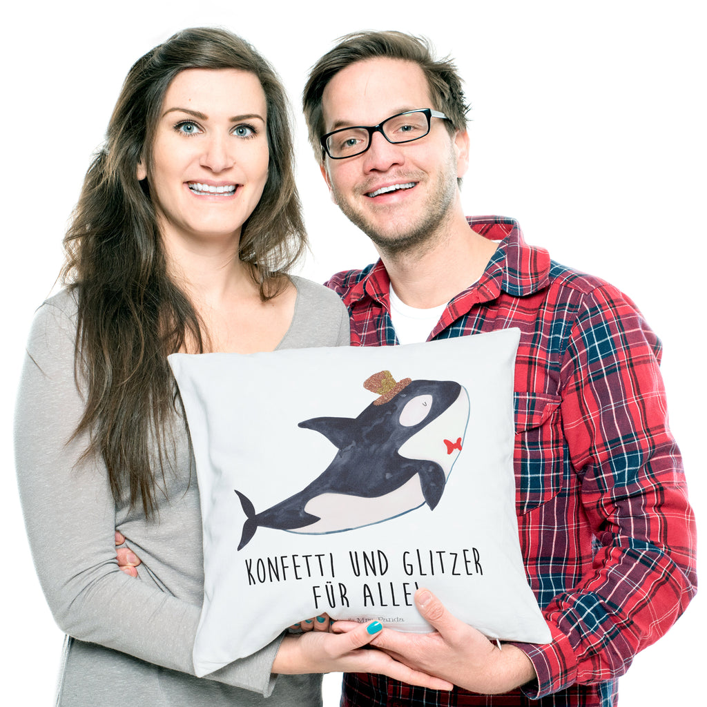 40x40 Kissen Orca Zylinder Kissenhülle, Kopfkissen, Sofakissen, Dekokissen, Motivkissen, Meerestiere, Meer, Urlaub, Narwal, Glitter, Konfetti, Glitzer, Geburtstag, Feier, Fete, Fest, Glückwunsch, Orca