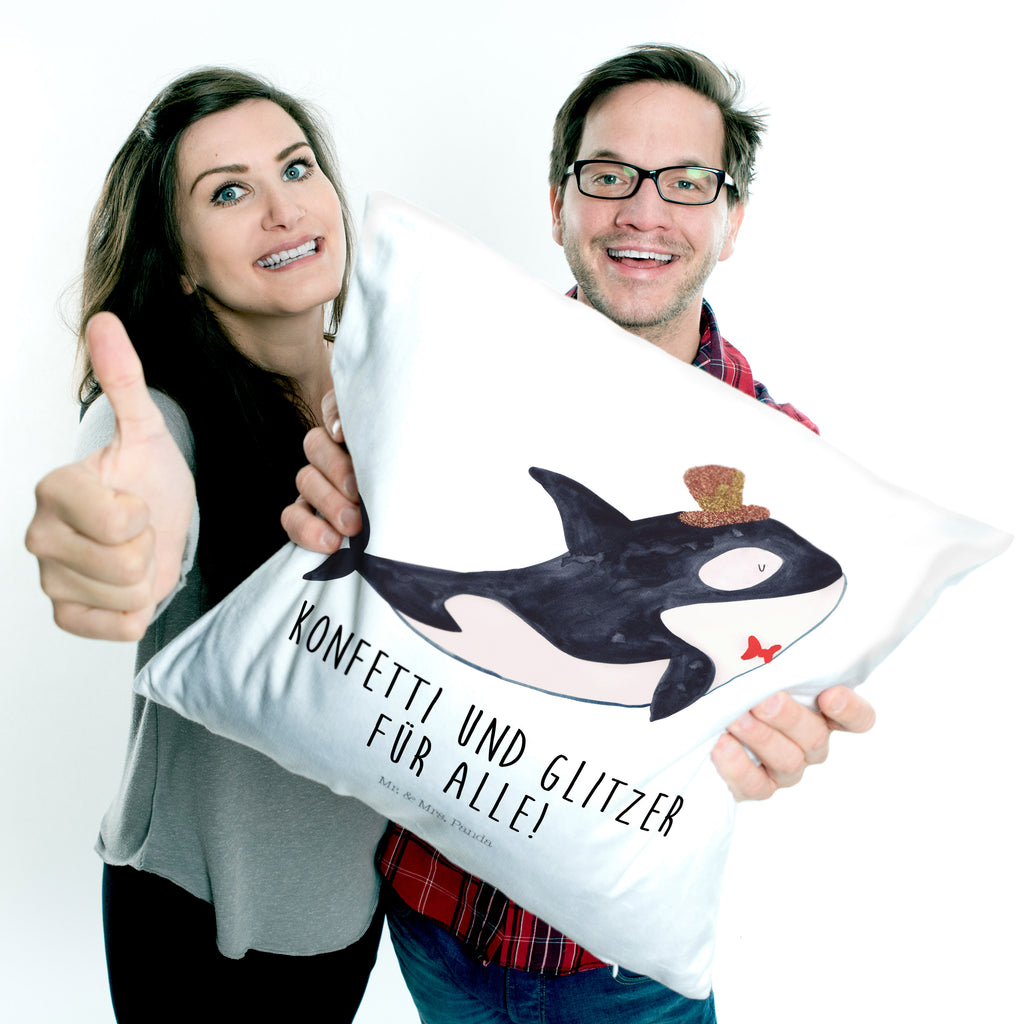 40x40 Kissen Orca Zylinder Kissenhülle, Kopfkissen, Sofakissen, Dekokissen, Motivkissen, Meerestiere, Meer, Urlaub, Narwal, Glitter, Konfetti, Glitzer, Geburtstag, Feier, Fete, Fest, Glückwunsch, Orca