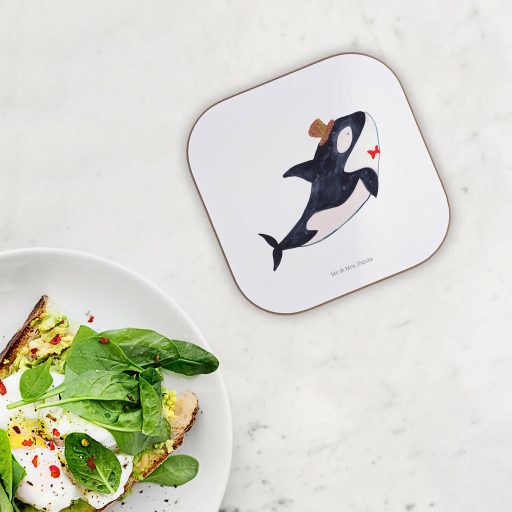 Quadratische Untersetzer Orca Zylinder Bierdeckel, Glasuntersetzer, Untersetzer Gläser, Getränkeuntersetzer, Meerestiere, Meer, Urlaub, Narwal, Glitter, Konfetti, Glitzer, Geburtstag, Feier, Fete, Fest, Glückwunsch, Orca