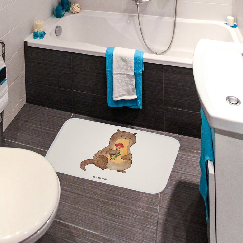 Badvorleger Otter Blumenstrauß Badematte, Badteppich, Duschvorleger, Badezimmerteppich, Badezimmermatte, Badvorleger, Duschmatte, Duschteppich, Otter, Fischotter, Seeotter, Otter Seeotter See Otter