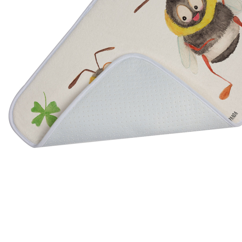 Badvorleger Hummeln mit Kleeblatt Badematte, Badteppich, Duschvorleger, Badezimmerteppich, Badezimmermatte, Badvorleger, Duschmatte, Duschteppich, Tiermotive, Gute Laune, lustige Sprüche, Tiere, Hummel, Biene, Spruch positiv, Biene Deko, Spruch schön, glücklich sein, glücklich werden, Spruch fröhlich