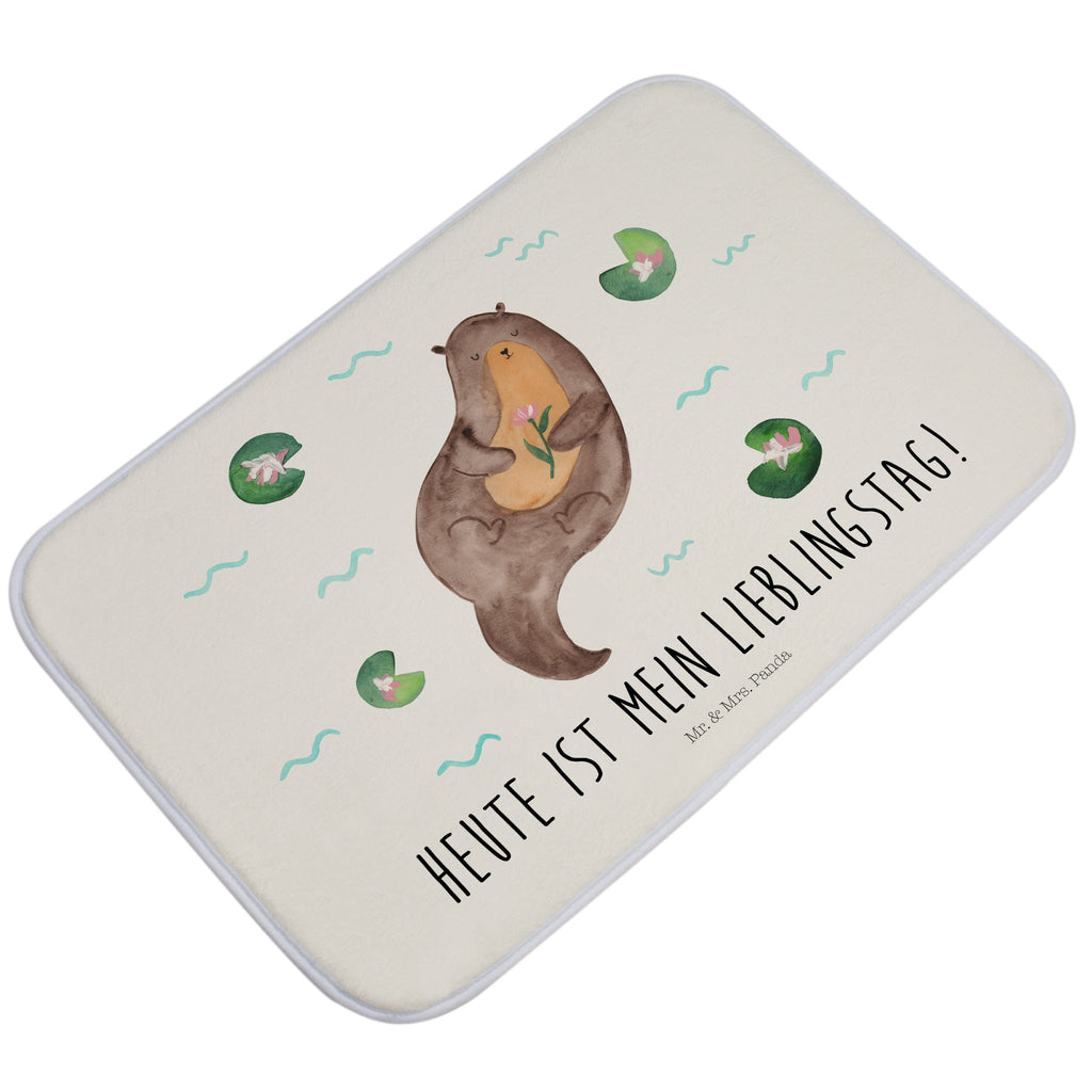 Badvorleger Otter mit Seerose Badematte, Badteppich, Duschvorleger, Badezimmerteppich, Badezimmermatte, Badvorleger, Duschmatte, Duschteppich, Otter, Fischotter, Seeotter, Otter Seeotter See Otter
