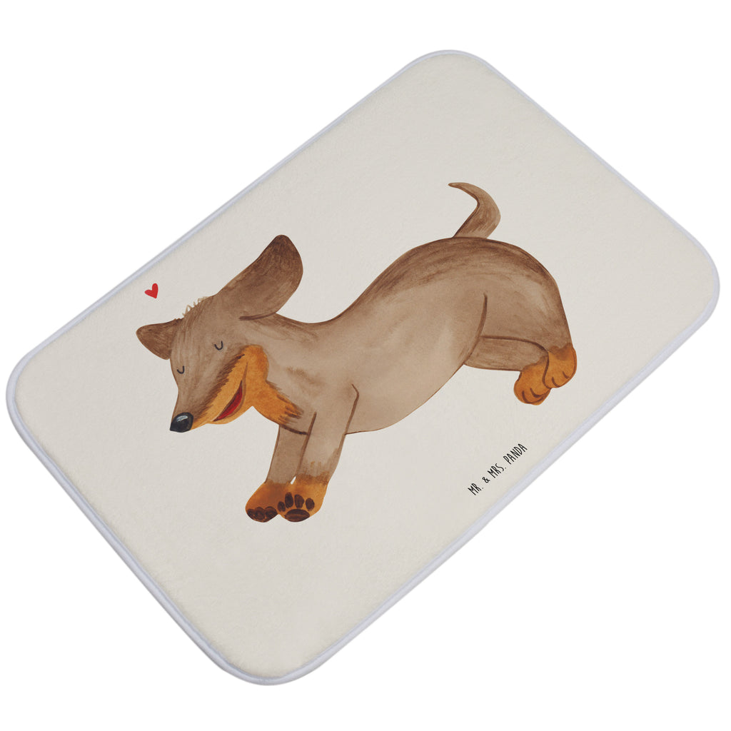 Badvorleger Hund Dackel fröhlich Badematte, Badteppich, Duschvorleger, Badezimmerteppich, Badezimmermatte, Badvorleger, Duschmatte, Duschteppich, Hund, Hundemotiv, Haustier, Hunderasse, Tierliebhaber, Hundebesitzer, Sprüche, Hunde, Dackel, Dachshund, happy dog