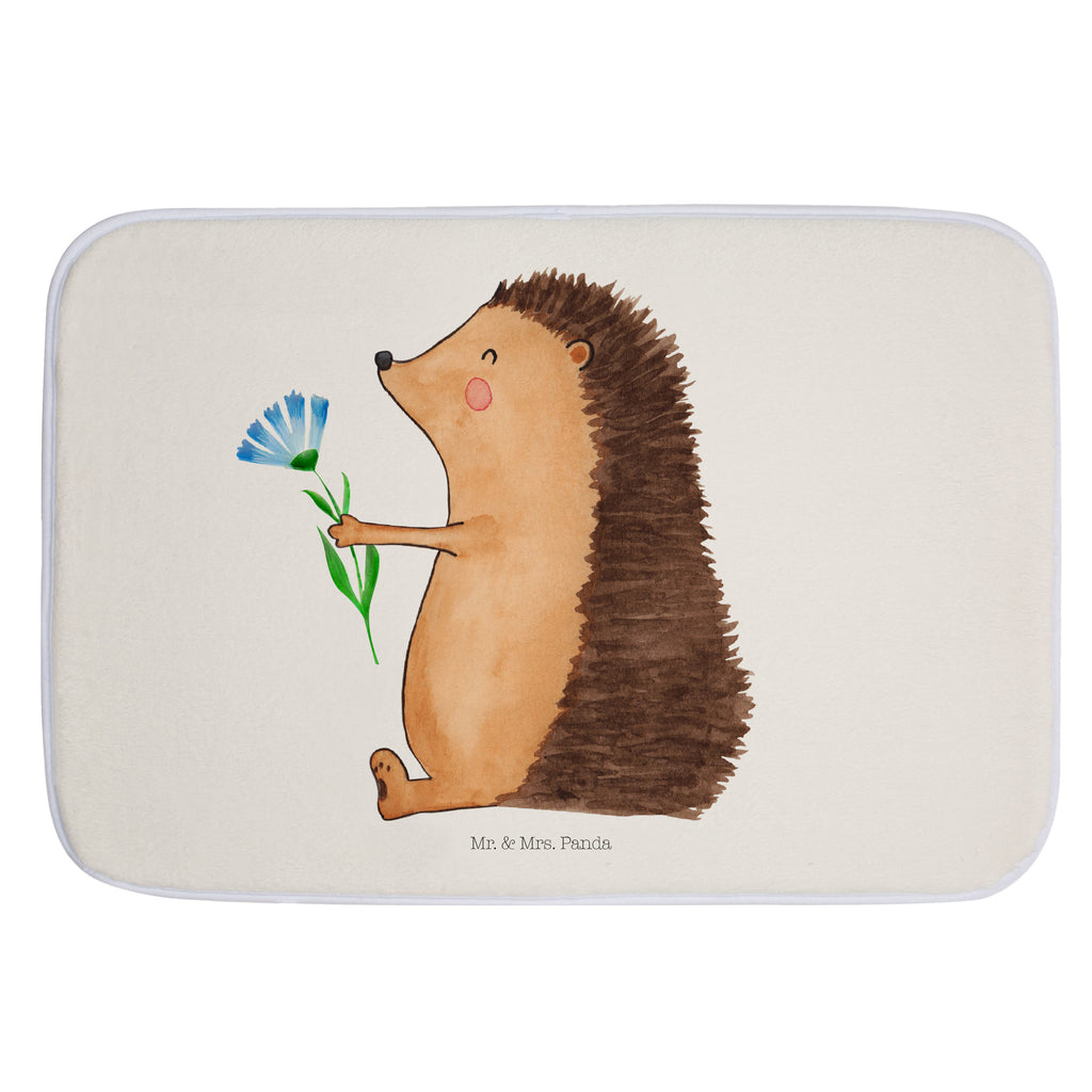 Badvorleger Igel mit Blume Badematte, Badteppich, Duschvorleger, Badezimmerteppich, Badezimmermatte, Badvorleger, Duschmatte, Duschteppich, Tiermotive, Gute Laune, lustige Sprüche, Tiere, Igel, Gute Besserung, Genesungswünsche, Krankheit, Krankenhaus, krank, Besuch