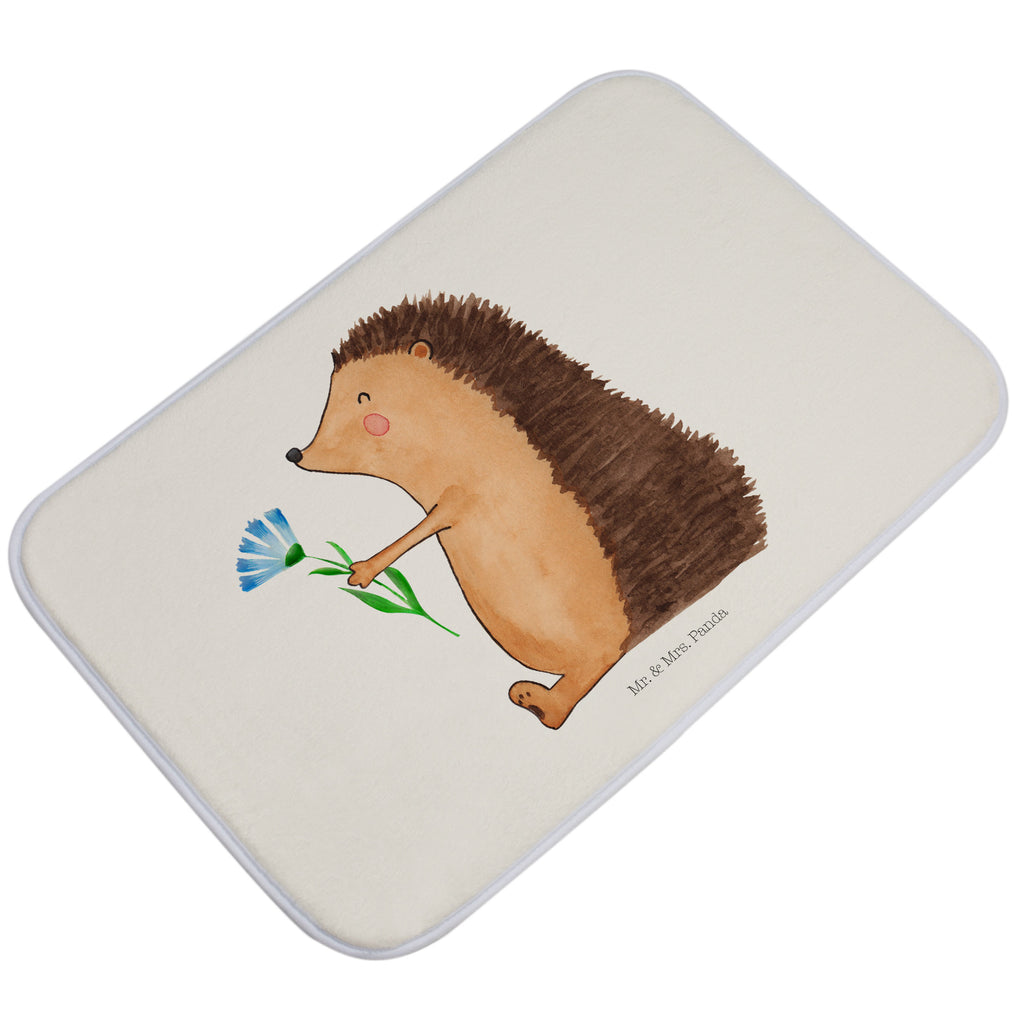 Badvorleger Igel mit Blume Badematte, Badteppich, Duschvorleger, Badezimmerteppich, Badezimmermatte, Badvorleger, Duschmatte, Duschteppich, Tiermotive, Gute Laune, lustige Sprüche, Tiere, Igel, Gute Besserung, Genesungswünsche, Krankheit, Krankenhaus, krank, Besuch