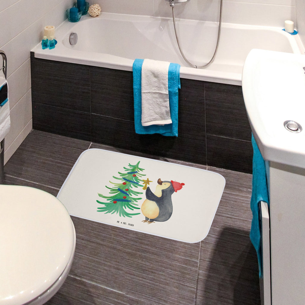 Badvorleger Pinguin Weihnachtsbaum Badematte, Badteppich, Duschvorleger, Badezimmerteppich, Badezimmermatte, Badvorleger, Duschmatte, Duschteppich, Winter, Weihnachten, Weihnachtsdeko, Nikolaus, Advent, Heiligabend, Wintermotiv, Pinguin