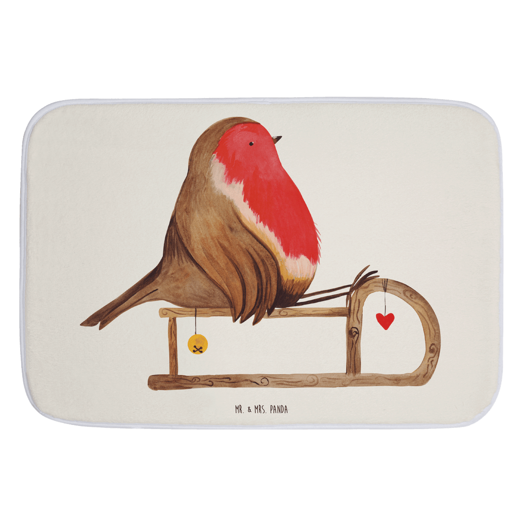 Badvorleger Rotkehlchen Schlitten Badematte, Badteppich, Duschvorleger, Badezimmerteppich, Badezimmermatte, Badvorleger, Duschmatte, Duschteppich, Winter, Weihnachten, Weihnachtsdeko, Nikolaus, Advent, Heiligabend, Wintermotiv, Schlitten, Vogel