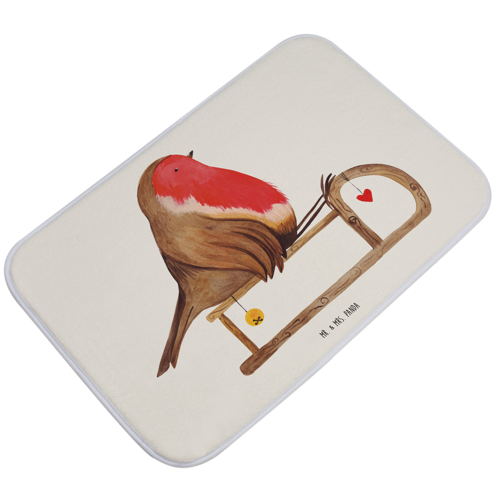 Badvorleger Rotkehlchen Schlitten Badematte, Badteppich, Duschvorleger, Badezimmerteppich, Badezimmermatte, Badvorleger, Duschmatte, Duschteppich, Winter, Weihnachten, Weihnachtsdeko, Nikolaus, Advent, Heiligabend, Wintermotiv, Schlitten, Vogel