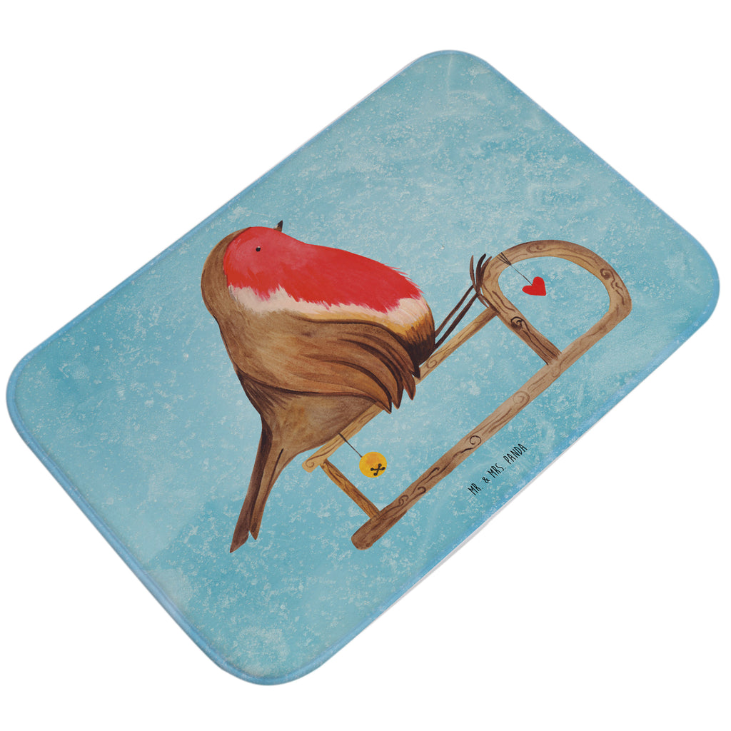 Badvorleger Rotkehlchen Schlitten Badematte, Badteppich, Duschvorleger, Badezimmerteppich, Badezimmermatte, Badvorleger, Duschmatte, Duschteppich, Winter, Weihnachten, Weihnachtsdeko, Nikolaus, Advent, Heiligabend, Wintermotiv, Schlitten, Vogel