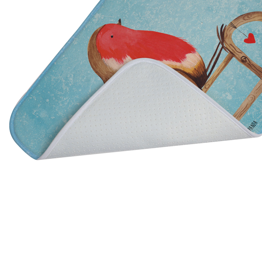 Badvorleger Rotkehlchen Schlitten Badematte, Badteppich, Duschvorleger, Badezimmerteppich, Badezimmermatte, Badvorleger, Duschmatte, Duschteppich, Winter, Weihnachten, Weihnachtsdeko, Nikolaus, Advent, Heiligabend, Wintermotiv, Schlitten, Vogel