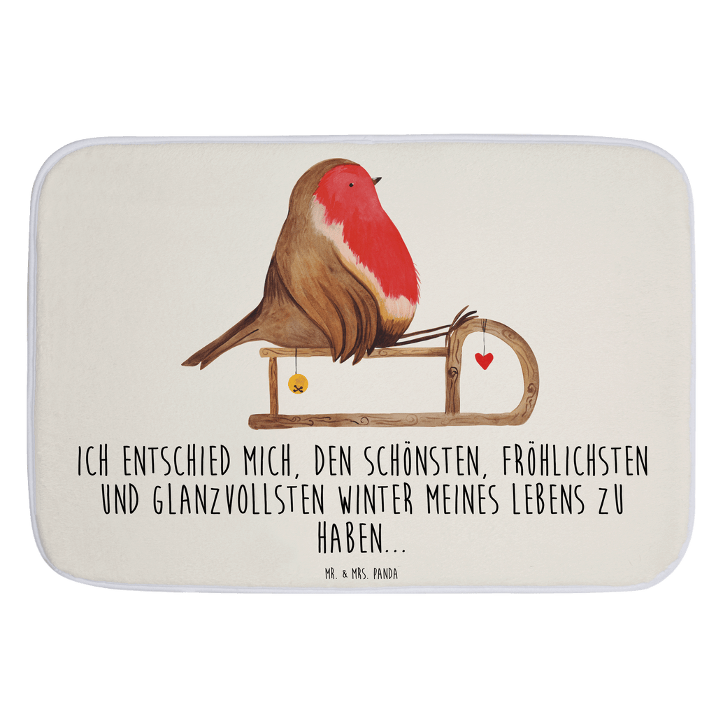 Badvorleger Rotkehlchen Schlitten Badematte, Badteppich, Duschvorleger, Badezimmerteppich, Badezimmermatte, Badvorleger, Duschmatte, Duschteppich, Winter, Weihnachten, Weihnachtsdeko, Nikolaus, Advent, Heiligabend, Wintermotiv, Schlitten, Vogel