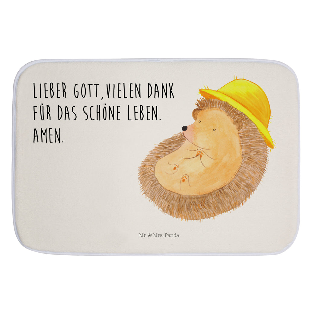 Badvorleger Igel betet Badematte, Badteppich, Duschvorleger, Badezimmerteppich, Badezimmermatte, Badvorleger, Duschmatte, Duschteppich, Tiermotive, Gute Laune, lustige Sprüche, Tiere, Igel, Igel mit Hut, Sonnenhut, Gott, Amen, beten, Leben, Dankbarkeit, Dankbar sein, dankbar, genießen