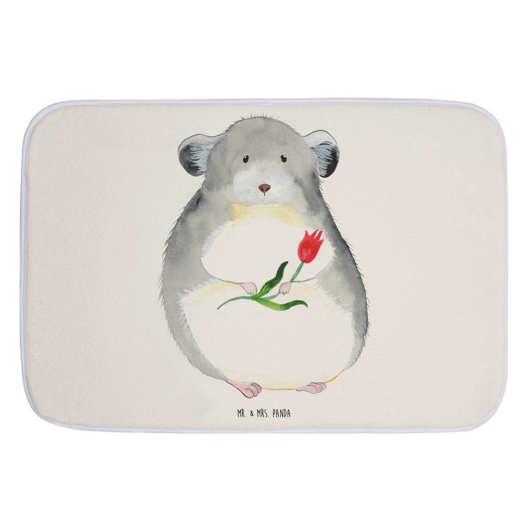 Badvorleger Chinchilla mit Blume Badematte, Badteppich, Duschvorleger, Badezimmerteppich, Badezimmermatte, Badvorleger, Duschmatte, Duschteppich, Tiermotive, Gute Laune, lustige Sprüche, Tiere, Chinchilla, Chinchillas, Liebeskummer, Kummer, Depressionen, traurig sein, Chaos, Glücklichsein, Büro, Büroalltag