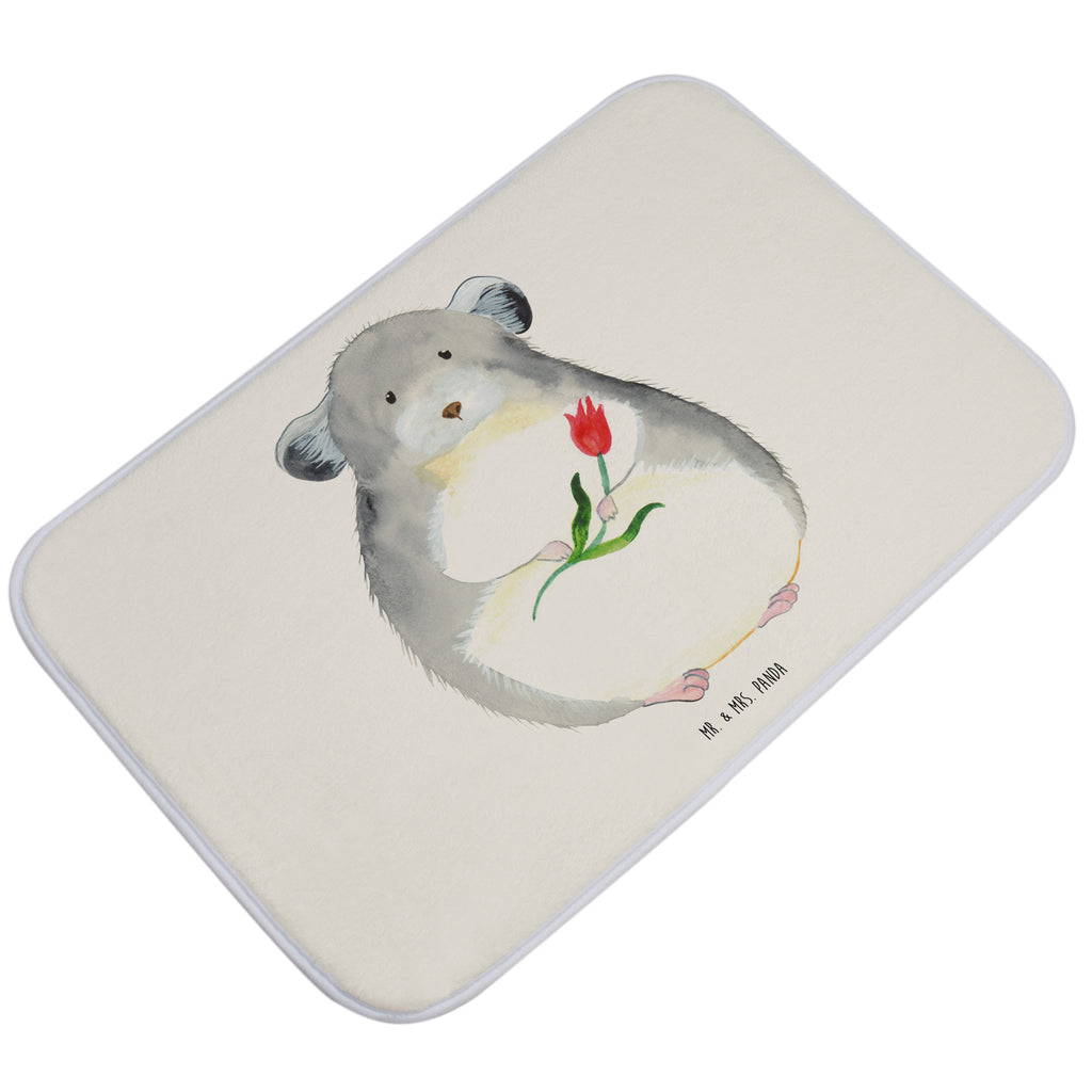 Badvorleger Chinchilla mit Blume Badematte, Badteppich, Duschvorleger, Badezimmerteppich, Badezimmermatte, Badvorleger, Duschmatte, Duschteppich, Tiermotive, Gute Laune, lustige Sprüche, Tiere, Chinchilla, Chinchillas, Liebeskummer, Kummer, Depressionen, traurig sein, Chaos, Glücklichsein, Büro, Büroalltag