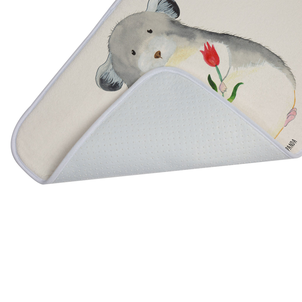 Badvorleger Chinchilla mit Blume Badematte, Badteppich, Duschvorleger, Badezimmerteppich, Badezimmermatte, Badvorleger, Duschmatte, Duschteppich, Tiermotive, Gute Laune, lustige Sprüche, Tiere, Chinchilla, Chinchillas, Liebeskummer, Kummer, Depressionen, traurig sein, Chaos, Glücklichsein, Büro, Büroalltag