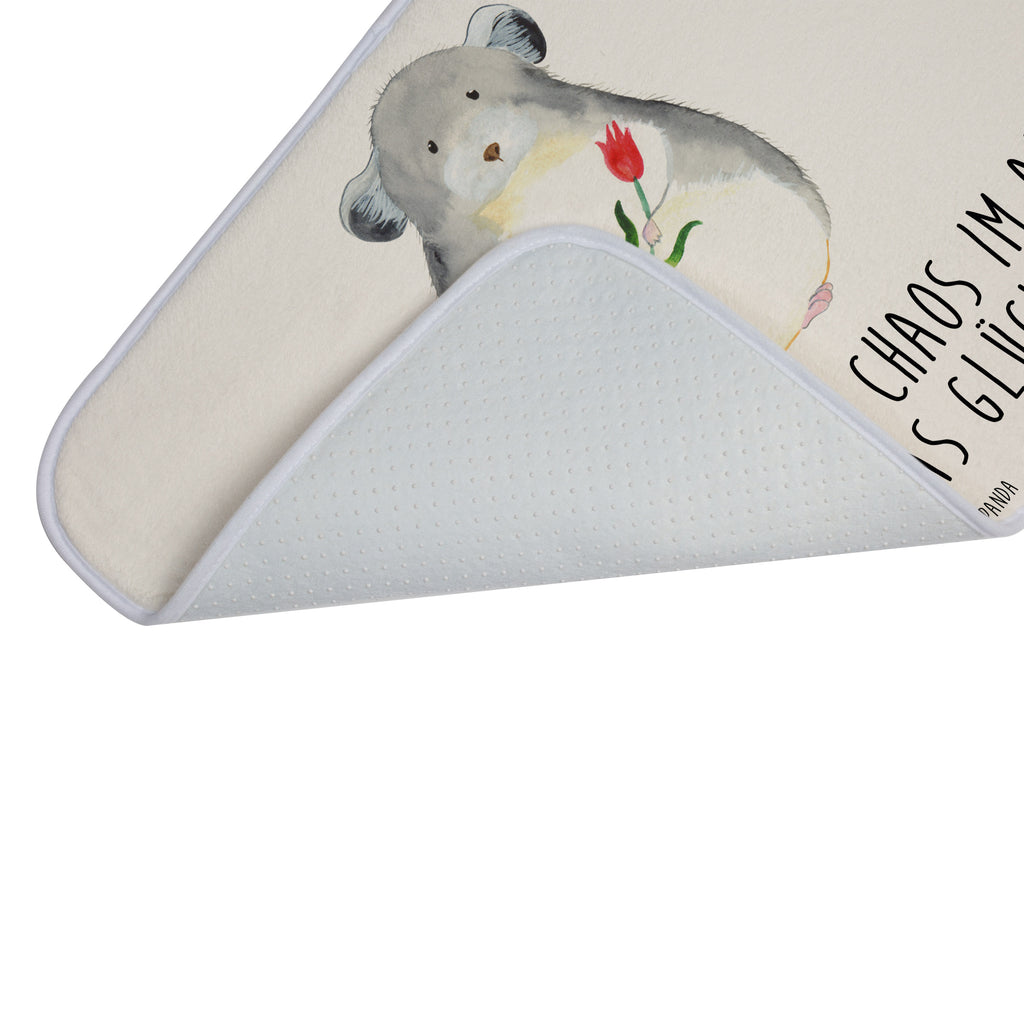 Badvorleger Chinchilla mit Blume Badematte, Badteppich, Duschvorleger, Badezimmerteppich, Badezimmermatte, Badvorleger, Duschmatte, Duschteppich, Tiermotive, Gute Laune, lustige Sprüche, Tiere, Chinchilla, Chinchillas, Liebeskummer, Kummer, Depressionen, traurig sein, Chaos, Glücklichsein, Büro, Büroalltag