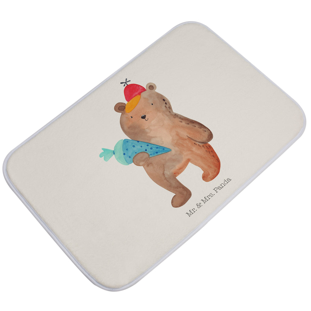 Badvorleger Bär mit Schultüte Badematte, Badteppich, Duschvorleger, Badezimmerteppich, Badezimmermatte, Badvorleger, Duschmatte, Duschteppich, Bär, Teddy, Teddybär, Bär Motiv, Schultüte, Erster Schultag Geschenk, Einschulung Geschenk, Schule Geschenk, Grundschule, Schulanfang, Schulbeginn