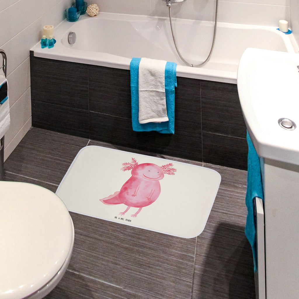 Badvorleger Axolotl glücklich Badematte, Badteppich, Duschvorleger, Badezimmerteppich, Badezimmermatte, Badvorleger, Duschmatte, Duschteppich, Axolotl, Molch, Axolot, Schwanzlurch, Lurch, Lurche, Motivation, gute Laune