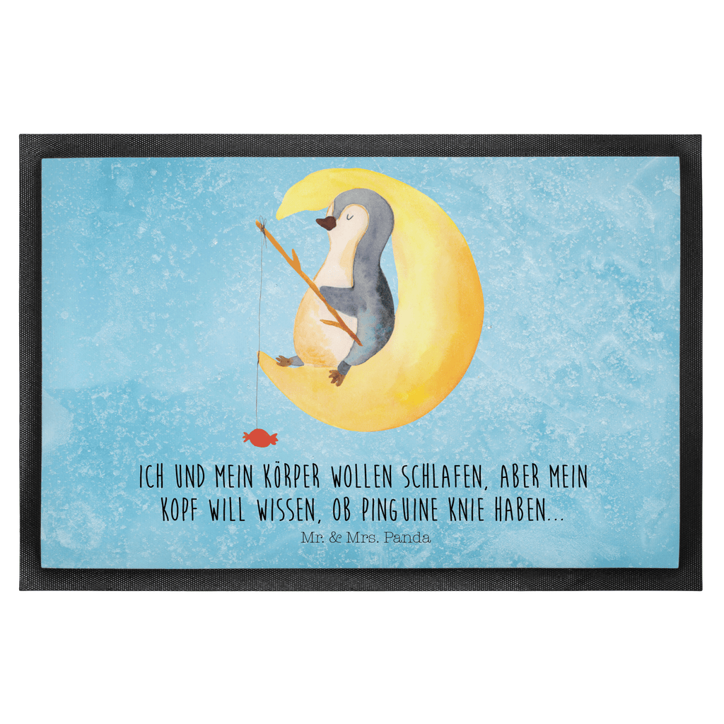 Fußmatte Pinguin Mond Türvorleger, Schmutzmatte, Fußabtreter, Matte, Schmutzfänger, Fußabstreifer, Schmutzfangmatte, Türmatte, Motivfußmatte, Haustürmatte, Vorleger, Pinguin, Pinguine, Spruch, schlafen, Nachtruhe, Einschlafen, Schlafzimmer, Schlafstörungen, Gästezimmer