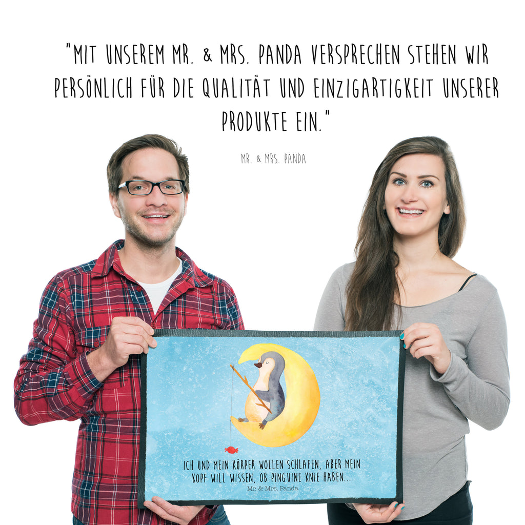 Fußmatte Pinguin Mond Türvorleger, Schmutzmatte, Fußabtreter, Matte, Schmutzfänger, Fußabstreifer, Schmutzfangmatte, Türmatte, Motivfußmatte, Haustürmatte, Vorleger, Pinguin, Pinguine, Spruch, schlafen, Nachtruhe, Einschlafen, Schlafzimmer, Schlafstörungen, Gästezimmer