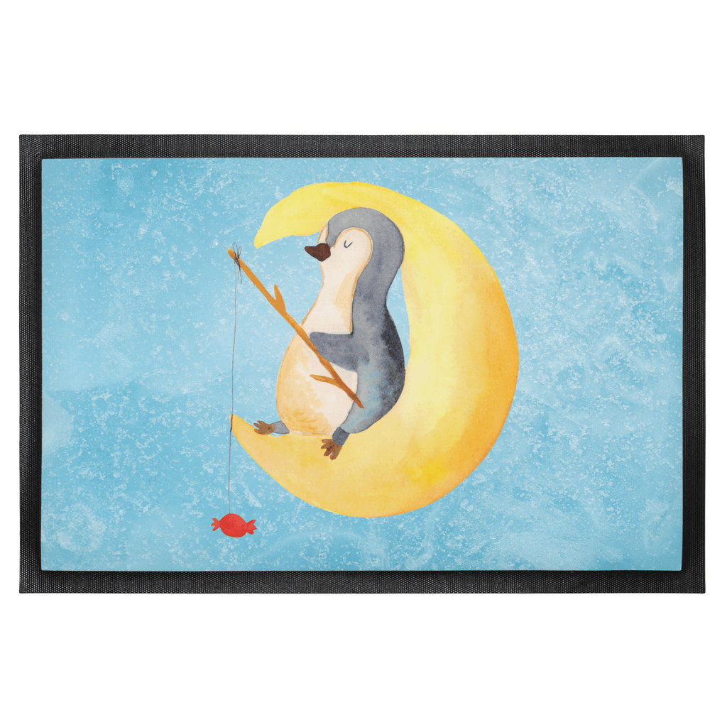 Fußmatte Pinguin Mond Türvorleger, Schmutzmatte, Fußabtreter, Matte, Schmutzfänger, Fußabstreifer, Schmutzfangmatte, Türmatte, Motivfußmatte, Haustürmatte, Vorleger, Pinguin, Pinguine, Spruch, schlafen, Nachtruhe, Einschlafen, Schlafzimmer, Schlafstörungen, Gästezimmer