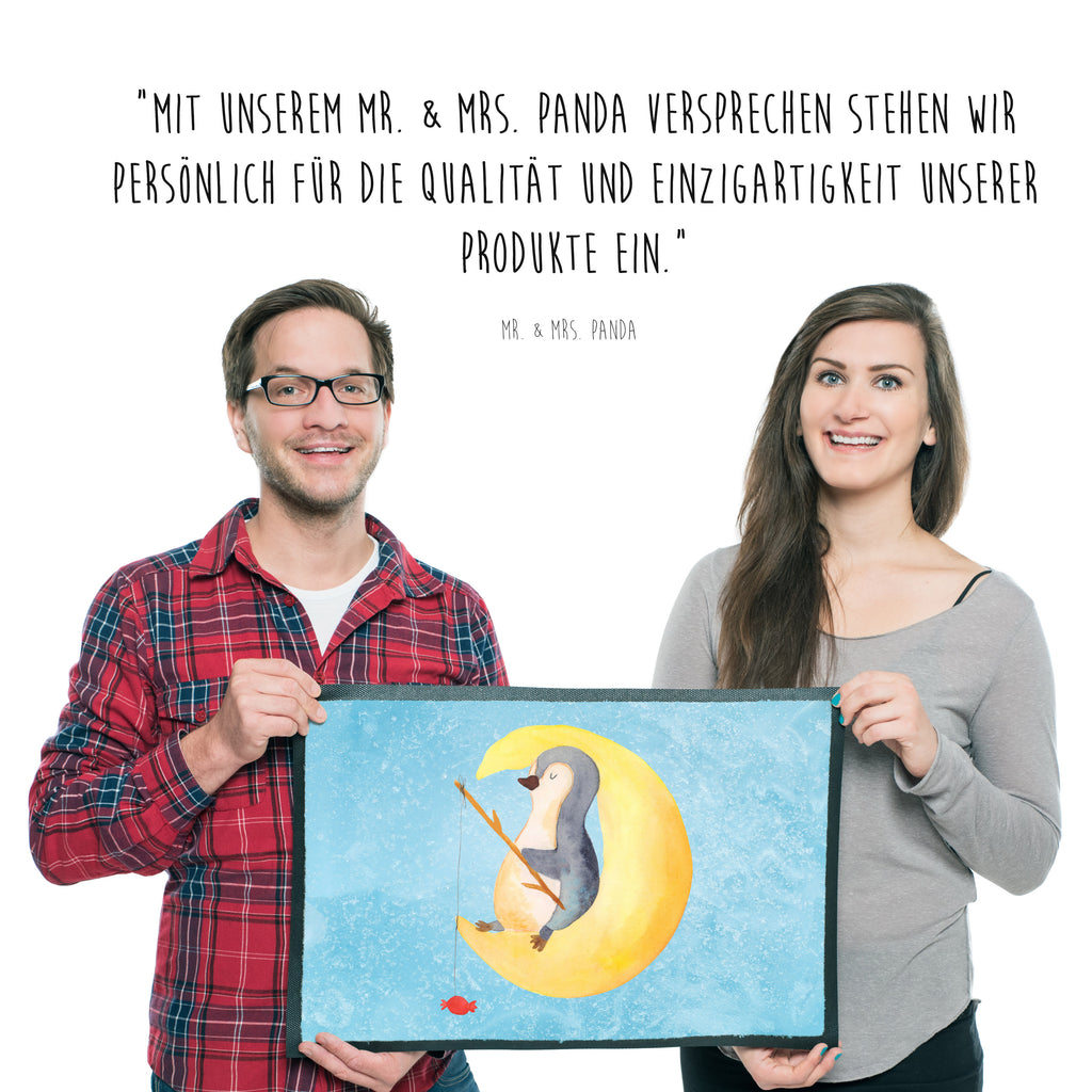 Fußmatte Pinguin Mond Türvorleger, Schmutzmatte, Fußabtreter, Matte, Schmutzfänger, Fußabstreifer, Schmutzfangmatte, Türmatte, Motivfußmatte, Haustürmatte, Vorleger, Pinguin, Pinguine, Spruch, schlafen, Nachtruhe, Einschlafen, Schlafzimmer, Schlafstörungen, Gästezimmer