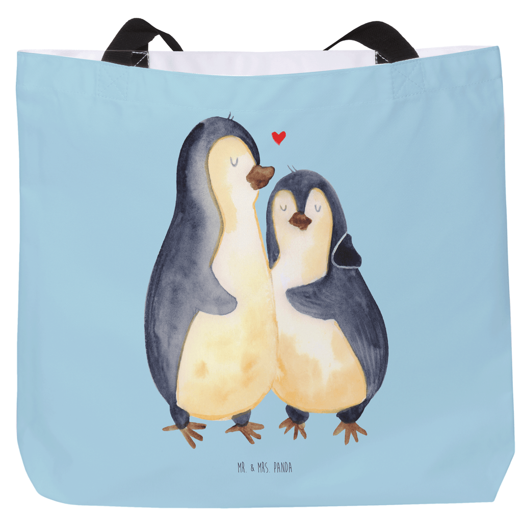 Shopper Pinguin umarmend Beutel, Einkaufstasche, Tasche, Strandtasche, Einkaufsbeutel, Shopper, Schultasche, Freizeittasche, Tragebeutel, Schulbeutel, Alltagstasche, Pinguin, Liebe, Liebespaar, Liebesbeweis, Liebesgeschenk, Verlobung, Jahrestag, Hochzeitstag, Hochzeit, Hochzeitsgeschenk