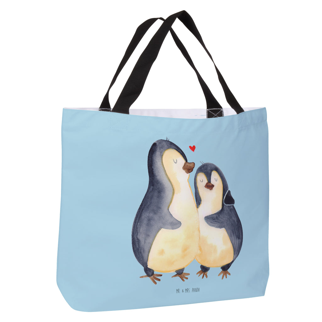 Shopper Pinguin umarmend Beutel, Einkaufstasche, Tasche, Strandtasche, Einkaufsbeutel, Shopper, Schultasche, Freizeittasche, Tragebeutel, Schulbeutel, Alltagstasche, Pinguin, Liebe, Liebespaar, Liebesbeweis, Liebesgeschenk, Verlobung, Jahrestag, Hochzeitstag, Hochzeit, Hochzeitsgeschenk