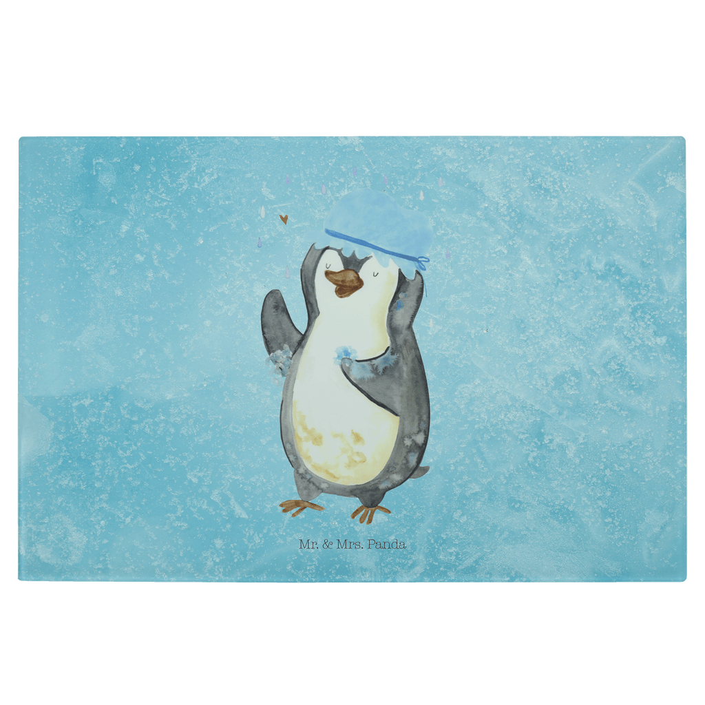 Medium Glas Schneidbrett Pinguin duscht Glasschneidebrett, Schneidebrett, Pinguin, Pinguine, Dusche, duschen, Lebensmotto, Motivation, Neustart, Neuanfang, glücklich sein