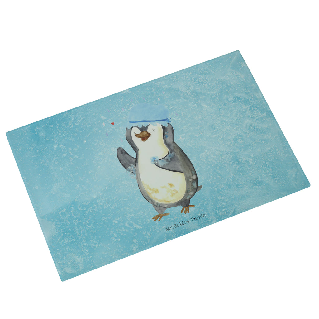 Medium Glas Schneidbrett Pinguin duscht Glasschneidebrett, Schneidebrett, Pinguin, Pinguine, Dusche, duschen, Lebensmotto, Motivation, Neustart, Neuanfang, glücklich sein