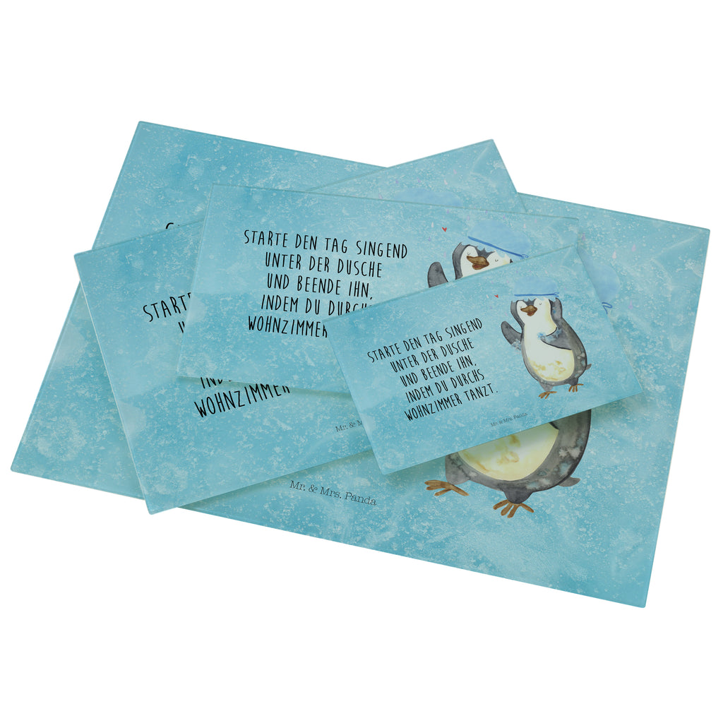Medium Glas Schneidbrett Pinguin duscht Glasschneidebrett, Schneidebrett, Pinguin, Pinguine, Dusche, duschen, Lebensmotto, Motivation, Neustart, Neuanfang, glücklich sein