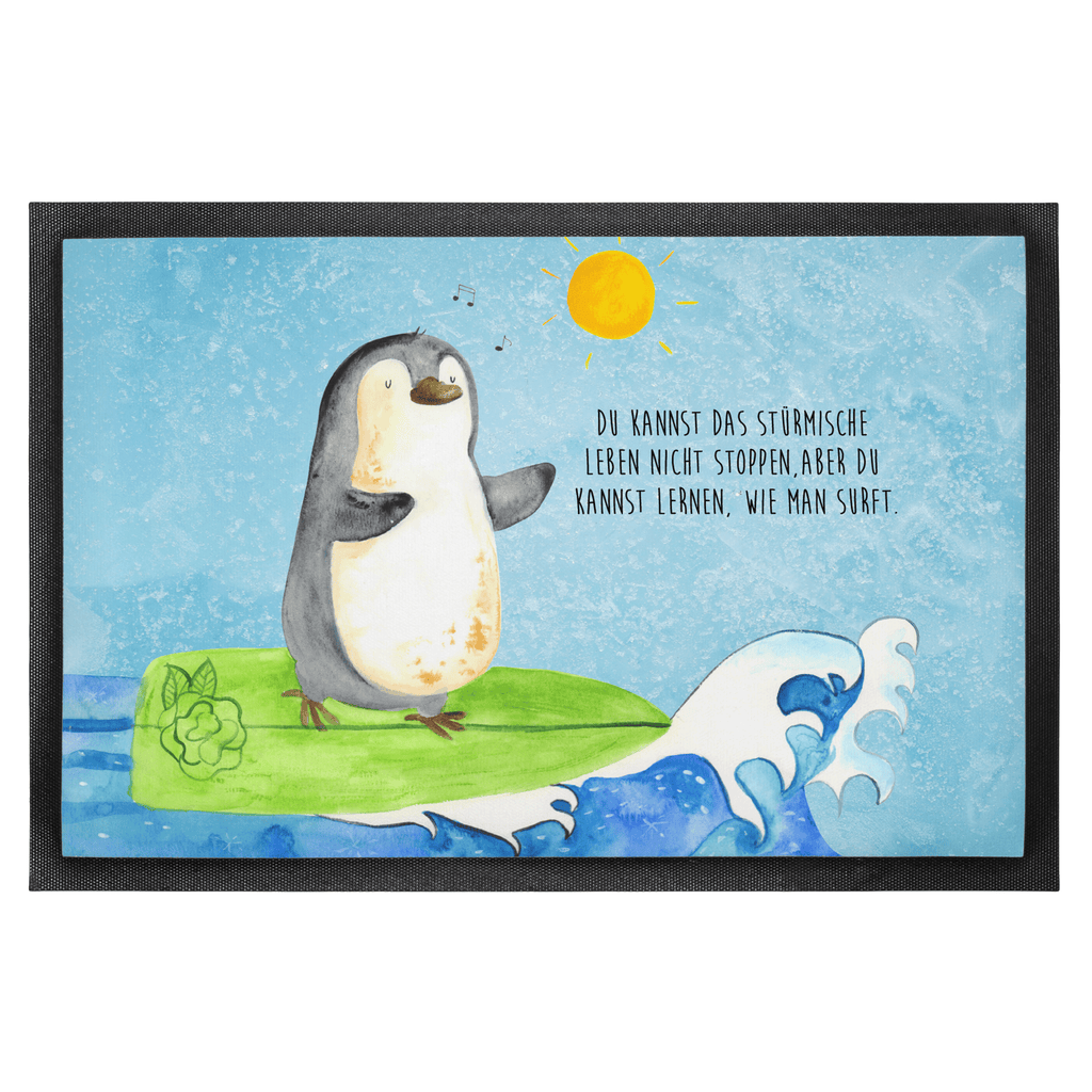 Fußmatte Pinguin Surfer Türvorleger, Schmutzmatte, Fußabtreter, Matte, Schmutzfänger, Fußabstreifer, Schmutzfangmatte, Türmatte, Motivfußmatte, Haustürmatte, Vorleger, Pinguin, Pinguine, surfen, Surfer, Hawaii, Urlaub, Wellen, Wellen reiten, Portugal
