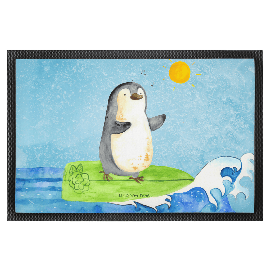 Fußmatte Pinguin Surfer Türvorleger, Schmutzmatte, Fußabtreter, Matte, Schmutzfänger, Fußabstreifer, Schmutzfangmatte, Türmatte, Motivfußmatte, Haustürmatte, Vorleger, Pinguin, Pinguine, surfen, Surfer, Hawaii, Urlaub, Wellen, Wellen reiten, Portugal
