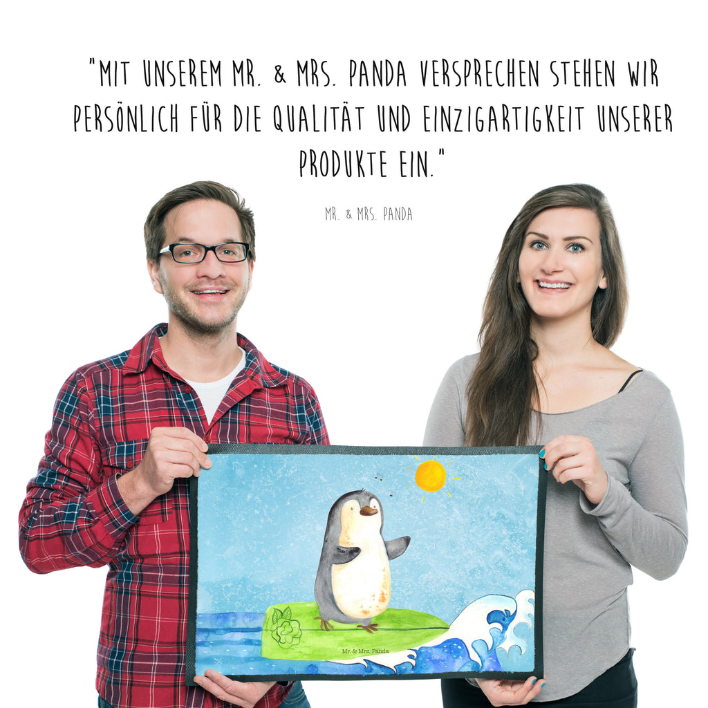 Fußmatte Pinguin Surfer Türvorleger, Schmutzmatte, Fußabtreter, Matte, Schmutzfänger, Fußabstreifer, Schmutzfangmatte, Türmatte, Motivfußmatte, Haustürmatte, Vorleger, Pinguin, Pinguine, surfen, Surfer, Hawaii, Urlaub, Wellen, Wellen reiten, Portugal