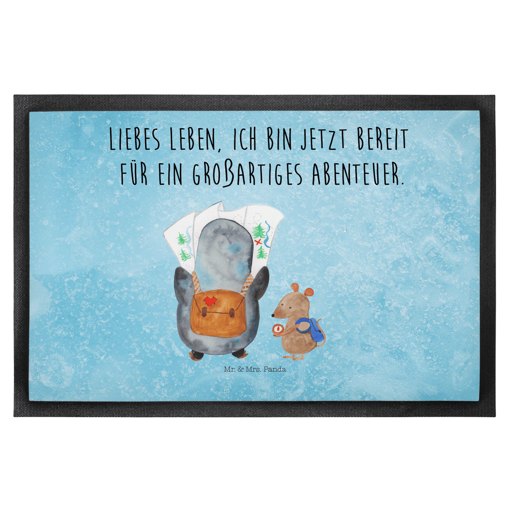 Fußmatte Pinguin & Maus Wanderer Türvorleger, Schmutzmatte, Fußabtreter, Matte, Schmutzfänger, Fußabstreifer, Schmutzfangmatte, Türmatte, Motivfußmatte, Haustürmatte, Vorleger, Pinguin, Pinguine, Abenteurer, Abenteuer, Roadtrip, Ausflug, Wanderlust, wandern