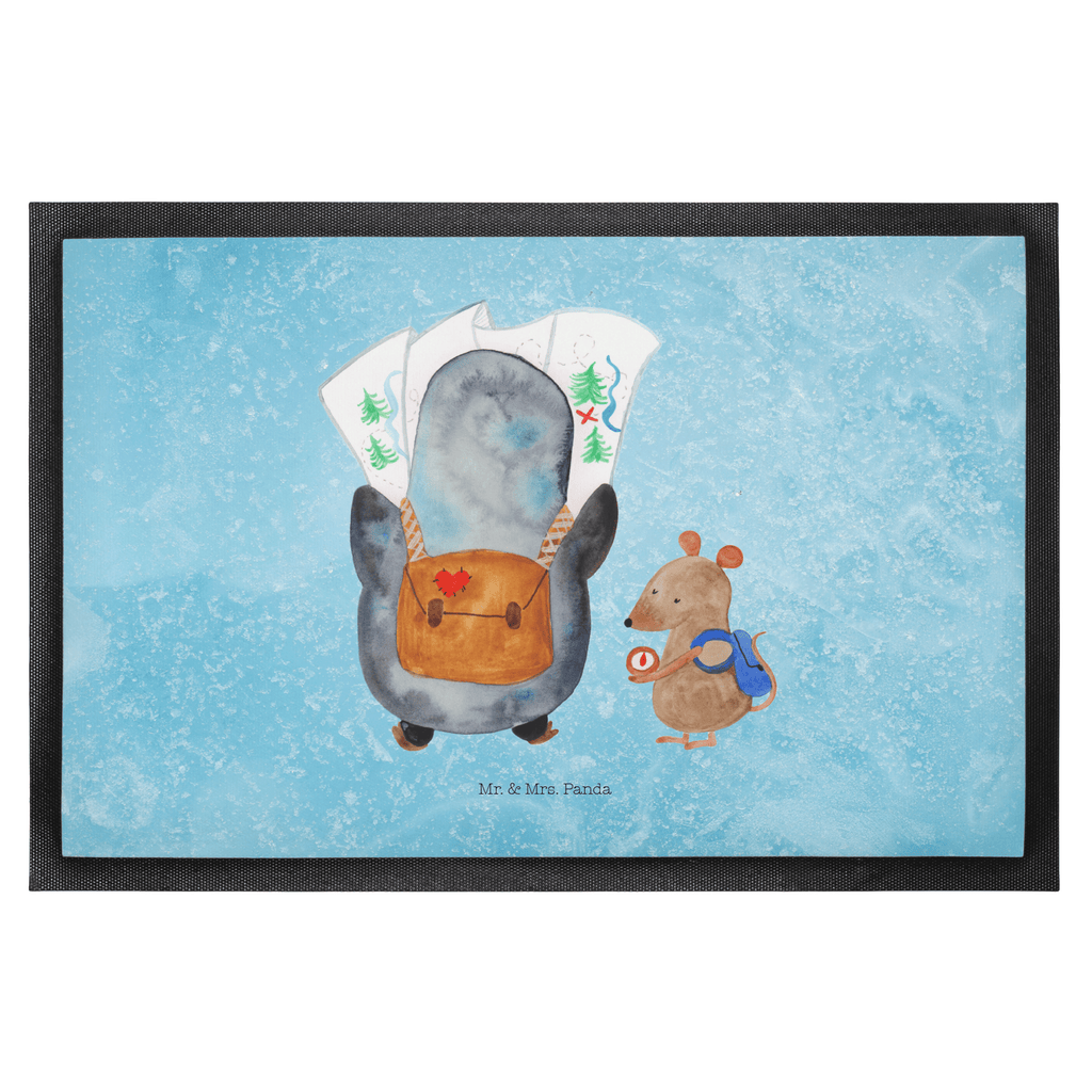 Fußmatte Pinguin & Maus Wanderer Türvorleger, Schmutzmatte, Fußabtreter, Matte, Schmutzfänger, Fußabstreifer, Schmutzfangmatte, Türmatte, Motivfußmatte, Haustürmatte, Vorleger, Pinguin, Pinguine, Abenteurer, Abenteuer, Roadtrip, Ausflug, Wanderlust, wandern