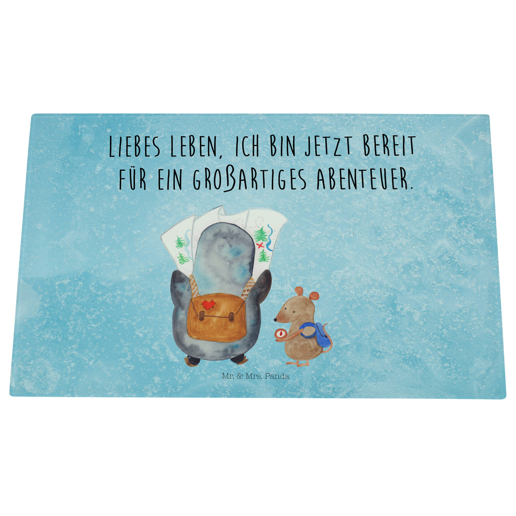Medium Glas Schneidbrett Pinguin & Maus Wanderer Glasschneidebrett, Schneidebrett, Pinguin, Pinguine, Abenteurer, Abenteuer, Roadtrip, Ausflug, Wanderlust, wandern