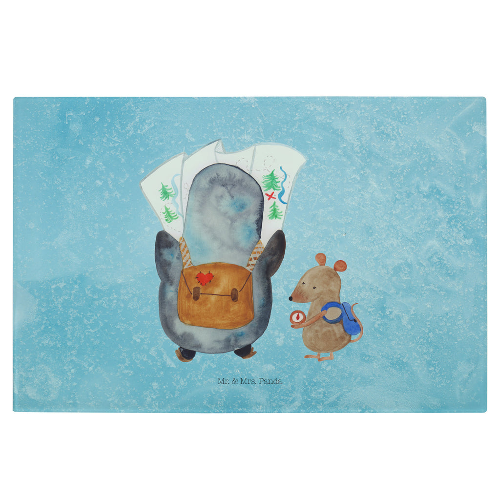 Medium Glas Schneidbrett Pinguin & Maus Wanderer Glasschneidebrett, Schneidebrett, Pinguin, Pinguine, Abenteurer, Abenteuer, Roadtrip, Ausflug, Wanderlust, wandern