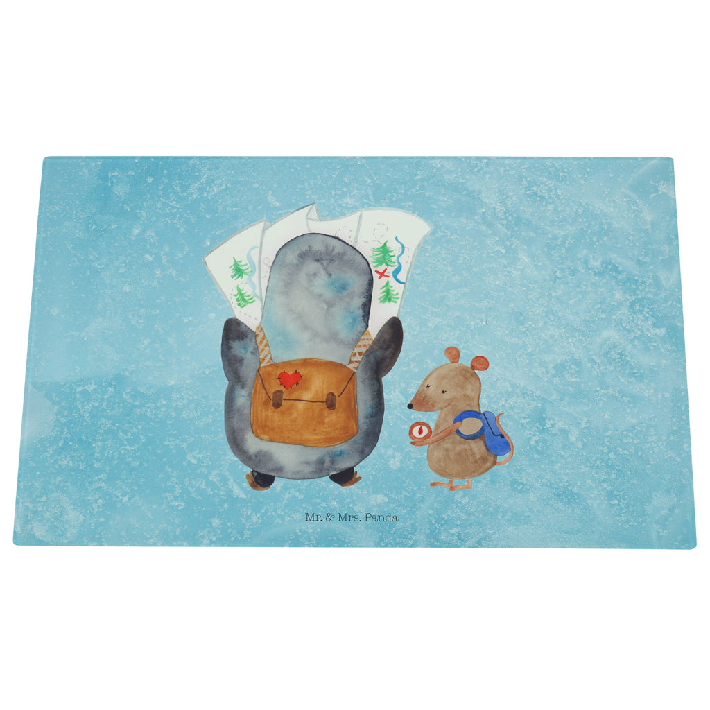 Medium Glas Schneidbrett Pinguin & Maus Wanderer Glasschneidebrett, Schneidebrett, Pinguin, Pinguine, Abenteurer, Abenteuer, Roadtrip, Ausflug, Wanderlust, wandern