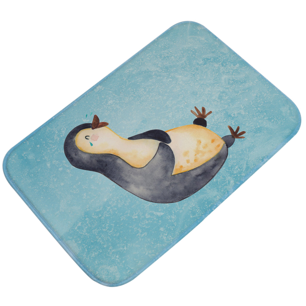 Badvorleger Pinguin lachend Badematte, Badteppich, Duschvorleger, Badezimmerteppich, Badezimmermatte, Badvorleger, Duschmatte, Duschteppich, Pinguin, Pinguine, lustiger Spruch, Optimismus, Fröhlich, Lachen, Humor, Fröhlichkeit